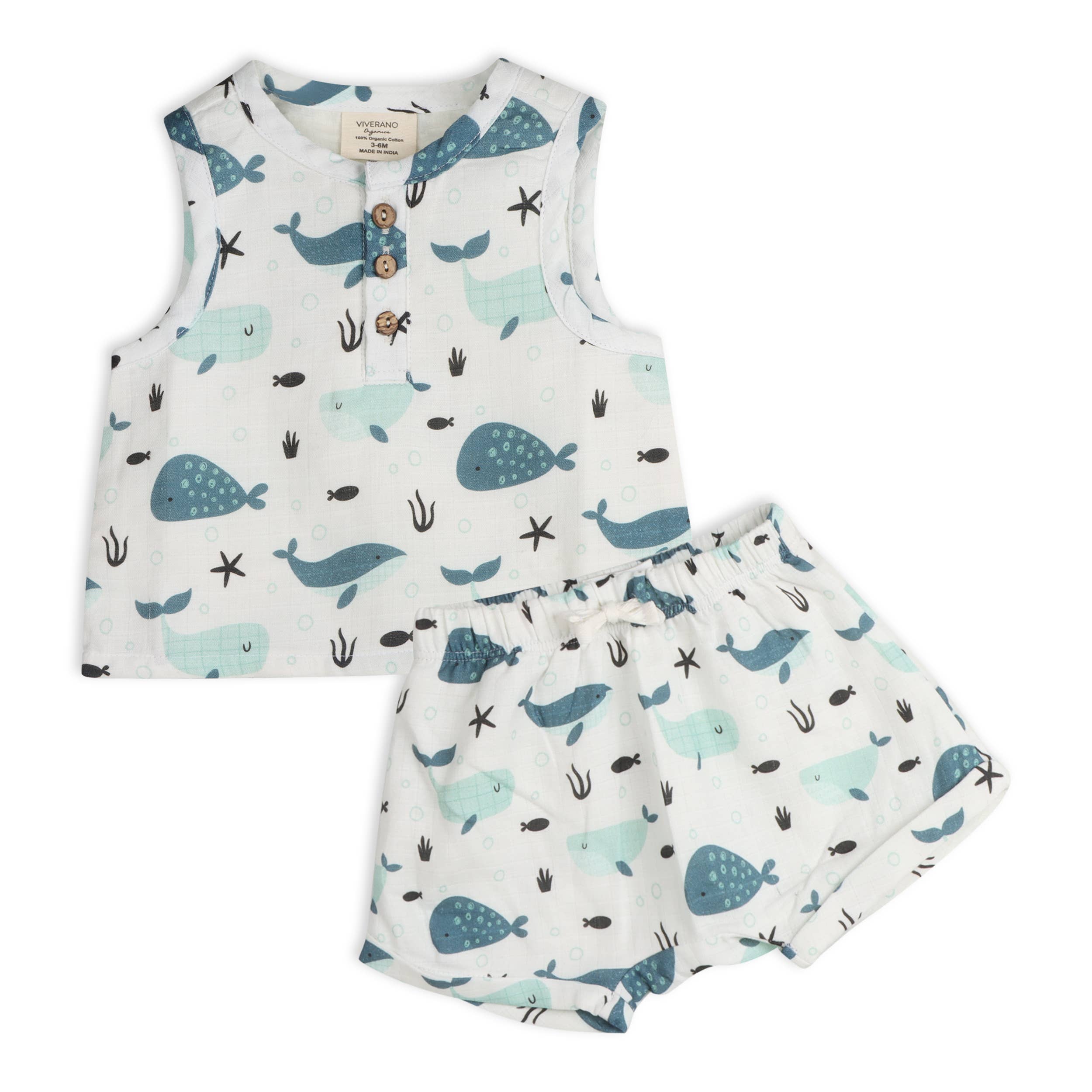Image of Whales Baby Top + Shorts